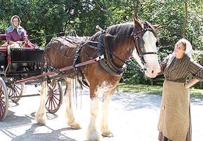 historical interpreter with horse at Black Creek Pioneer Village