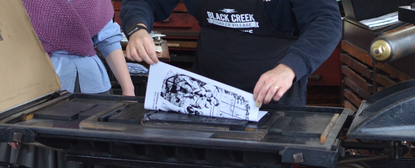 student learns 19th century printing techniques at Black Creek Village