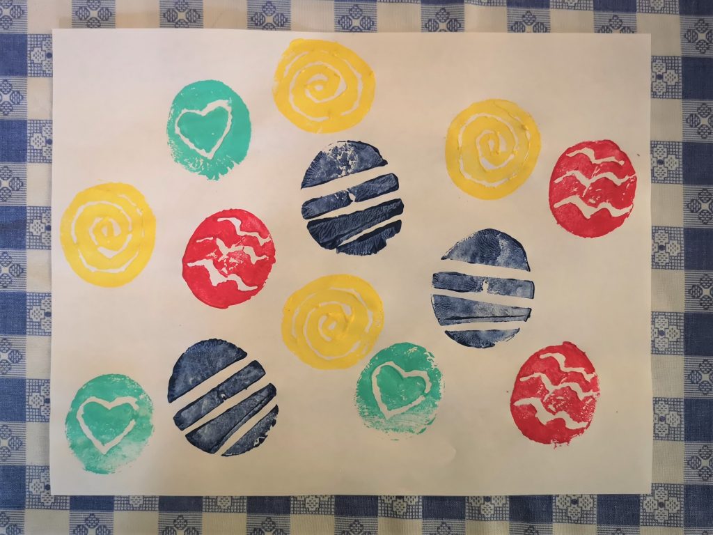 completed potato stamp crafts