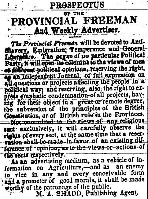 prospectus of the Provincial Freeman newspaper