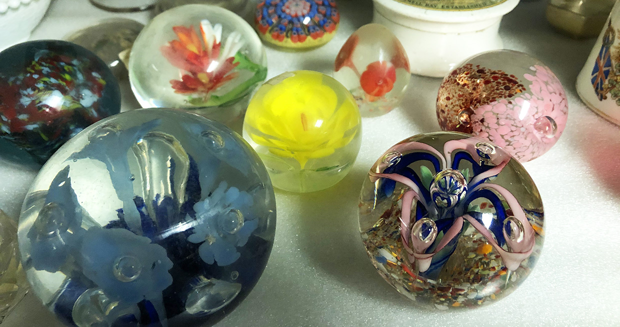 collection of 19th century glass paperweights from Black Creek Pioneer Village collection storage