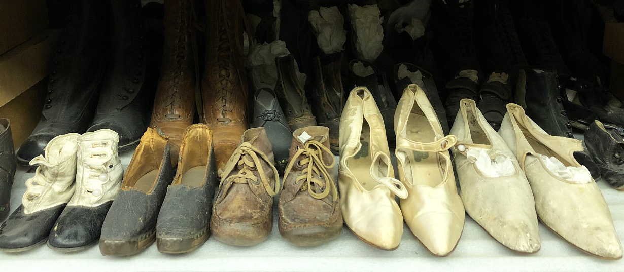 examples of 19th century footwear from Black Creek Pioneer Village collection storage