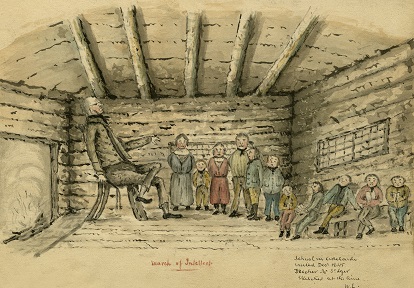 1845 illustration of a one-room school-house