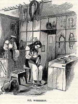 19th century illustration of a saddler at work