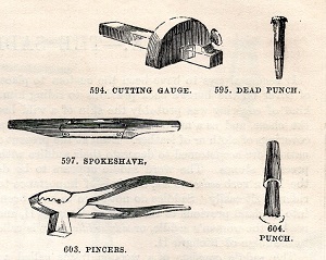 19th century illustration of leather working tools