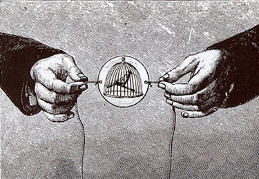 19th century illustration of an optical toy called a thaumatrope