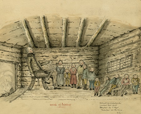 1845 illustration of a one-room school-house