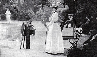 photograph of woman in 19th century tennis dress