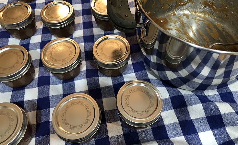 jars filled with rhubarb jam