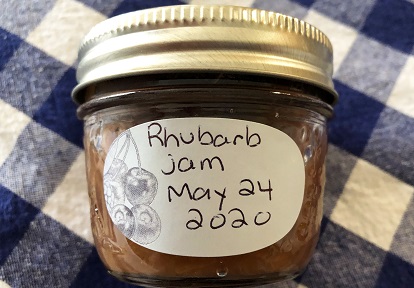 jar of rhubarb jam with hand-written label