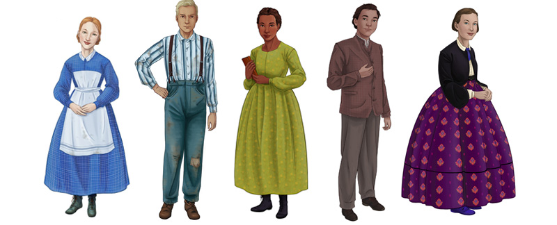 illustration of characters from the Village at Black Creek Class of 67 game