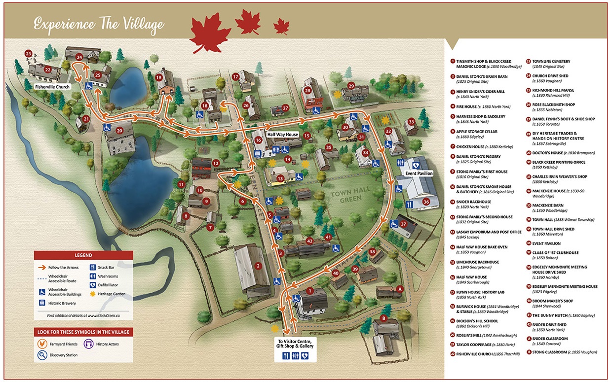 Self-guided tour map of Black Creek Pioneer Village