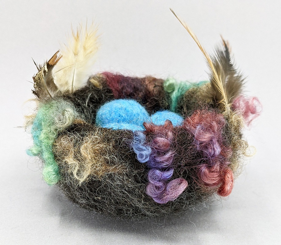needle felted nest with removable eggs