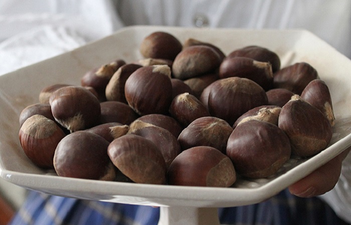 a plate of roasted chestnuts