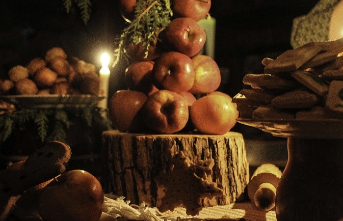 a wooden table laden with festive season treats at Black Creek Pioneer Village