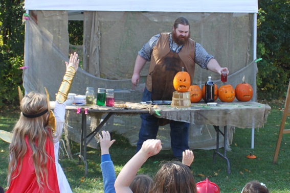 history actor hosts Slimy Science show for children at Black Creek Pioneer Village Halloween event