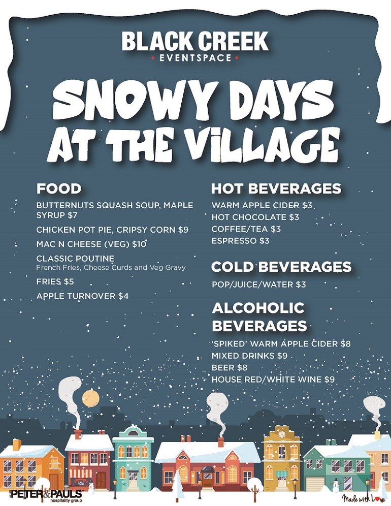 Snowy Days at the Village - food and beverage menu