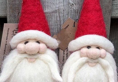 Holidays at The Village 2 a pair of hand crafted felt Santa Claus figures