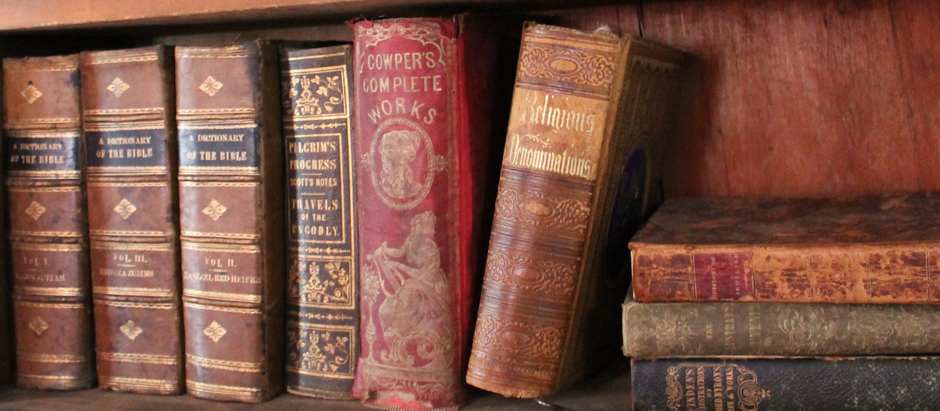 old books on a shelf at Black Creek Pioneer Village